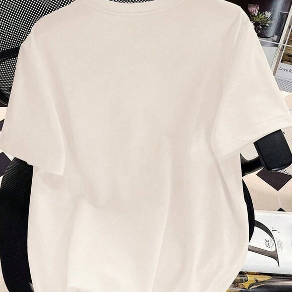 White Casual Women's Loose T-Shirt With Slogan & Character Print - Picture 2 of 5
